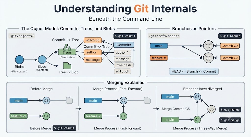 Understanding Git Internals: How Commits, Branches, and Merges Work Beneath the Command Line