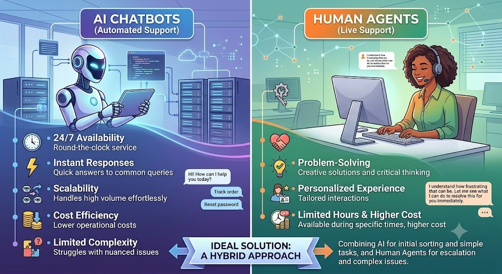 AI Chatbots vs Human Agents in Customer Support