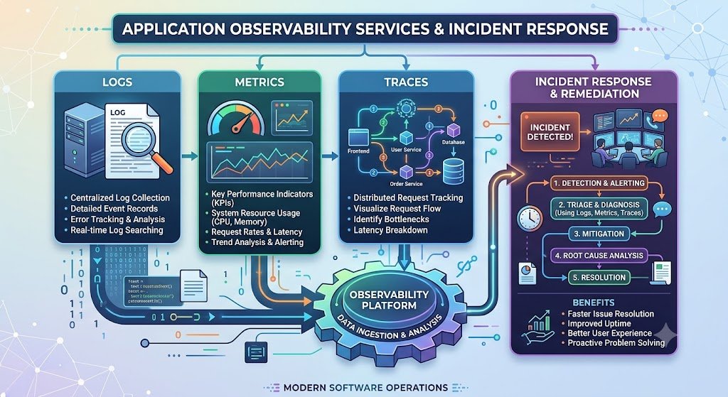 Application Observability Services: Logs, Metrics, Traces and Incident Response
